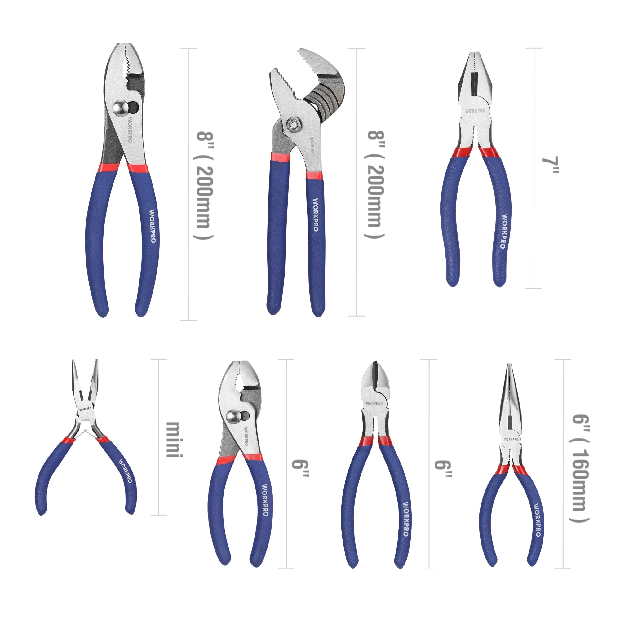 7-Piece Pliers Set, Groove Joint, Long Nose, Slip Joint, Linesman and Diagonal Pliers for DIY