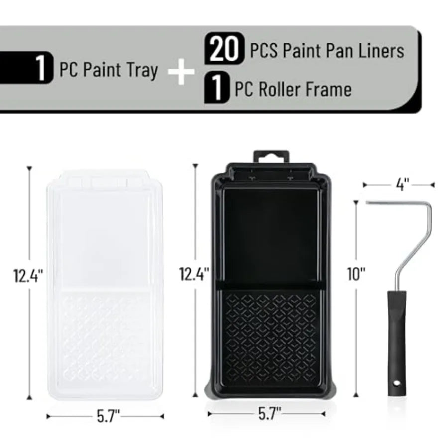 Bates- 4 Inch Paint Tray Set, 22 pcs, 1x 4 Inch Paint Roller Tray, 20x Disposable Plastic Liners and 1x Roller Frame