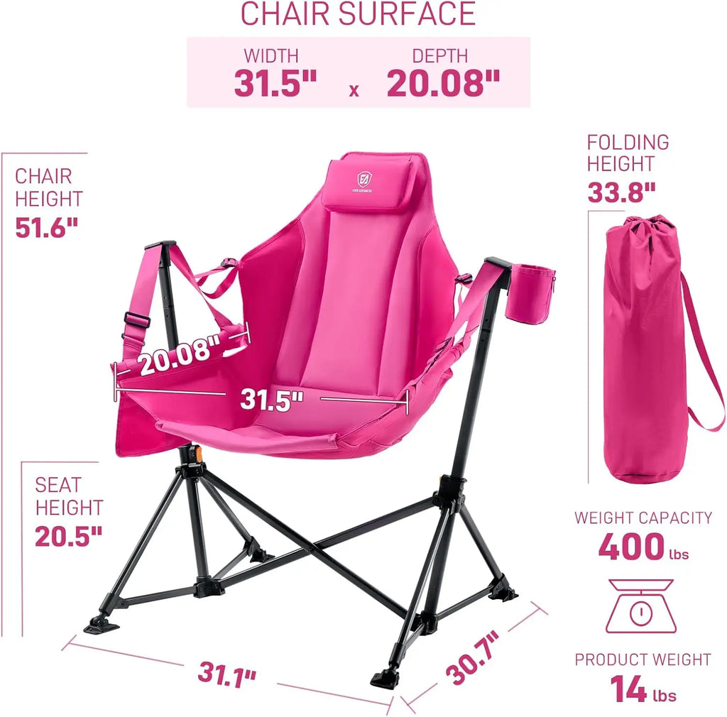 Padded Oversized Hammock Camping Chair, Compact Heavy Duty Swing Chair with Multi-Storage Pockets, Portable Folding Rocking Camp
