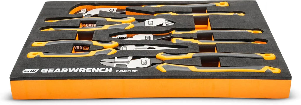 5-Piece Pitbull Pliers Set with Foam Tray, K9 Jaw, 35° Angle Grip, High Leverage, 20° Head