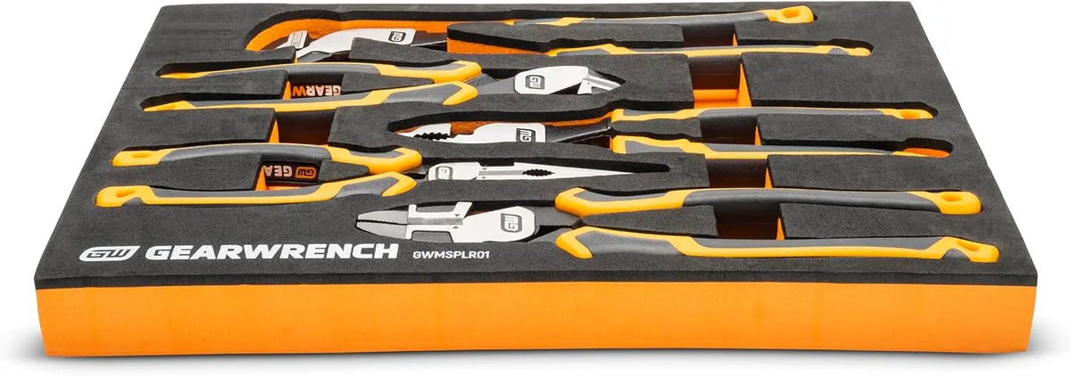 5-Piece Pitbull Pliers Set with Foam Tray, K9 Jaw, 35° Angle Grip, High Leverage, 20° Head