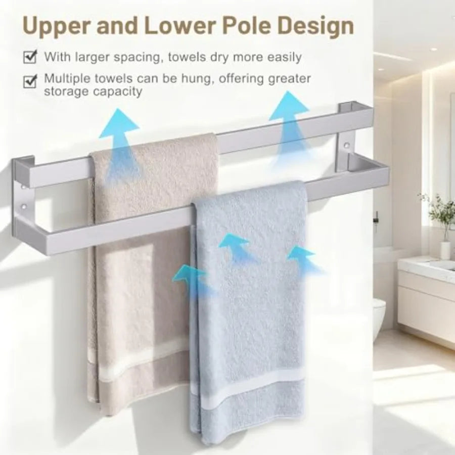 Double Towel Bar, Towel Rack for Bathroom Stainless Steel Wall-Mounted Bathroom Hardware Accessories 23.6/24/32 Inch