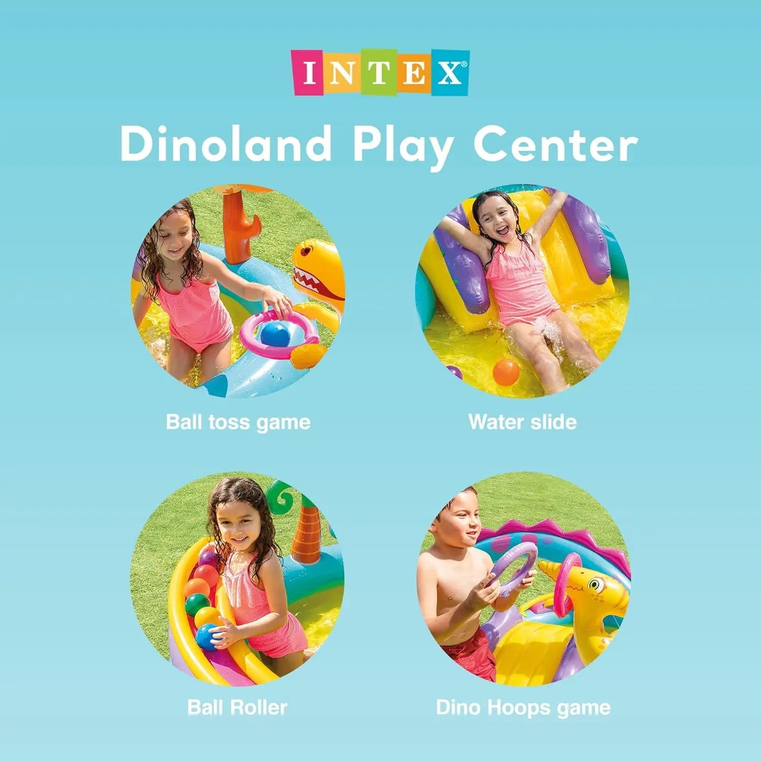 Kiddie Inflatable Outdoor Swimming Pool Dinoland Play Center 11 Foot 7.5 Foot 44 Inch
