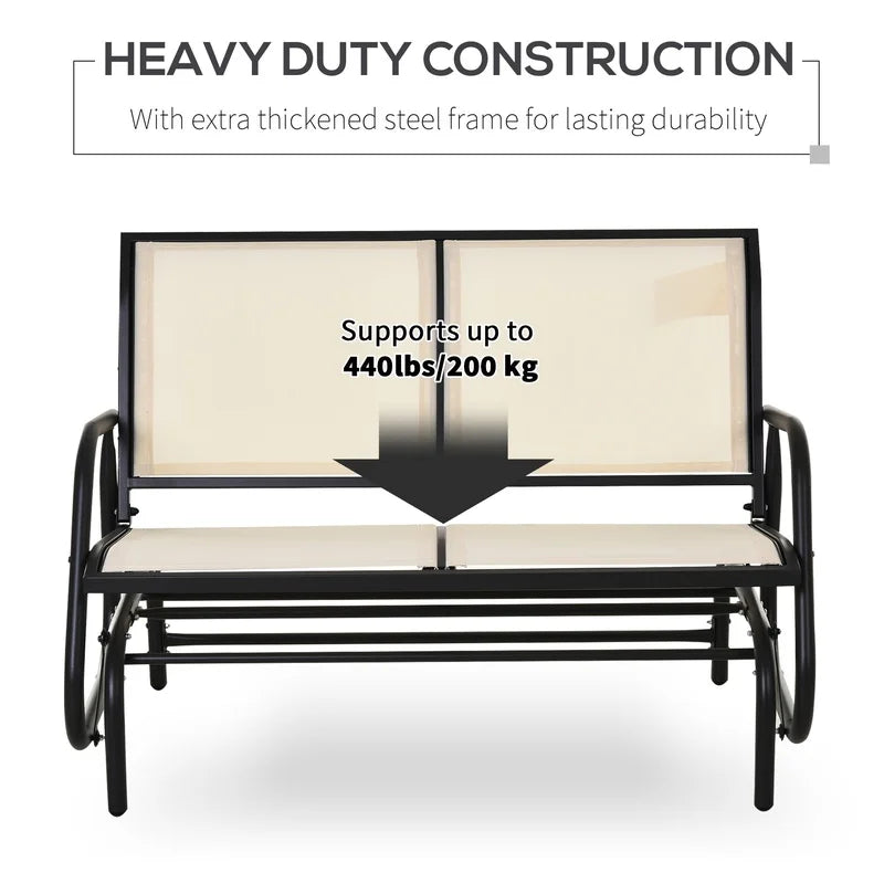 Outsunny 2-Person Outdoor Glider Bench with Powder Coated Steel Frame, Beige Patio Swing Loveseat for Garden Porch