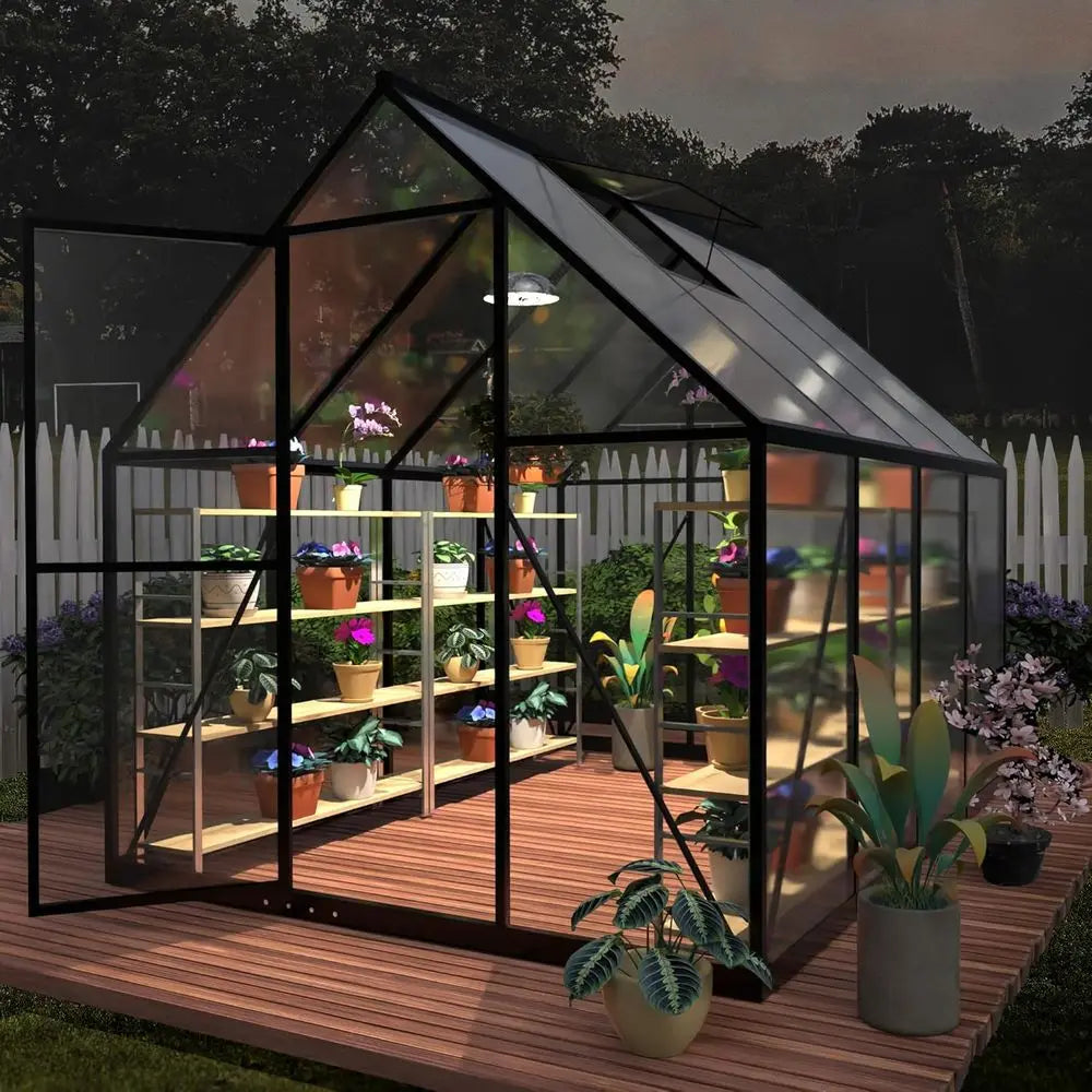 6ft x 4ft Durable Polycarbonate Walk-in Greenhouse with Roof Vent for Year-Round Gardening