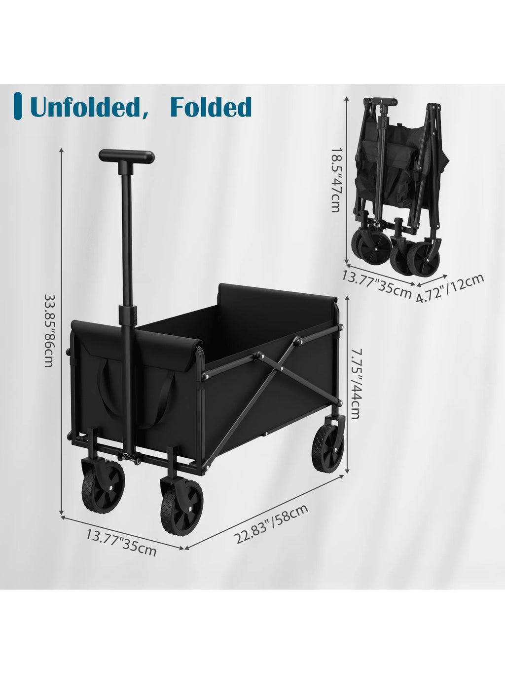 380LBS Capacity Folding Garden Wagon, Heavy Duty Utility Cart with Adjustable Handle, Portable All-Terrain Outdoor Camping Grocery Canvas Cart In Red, Blue or Black.