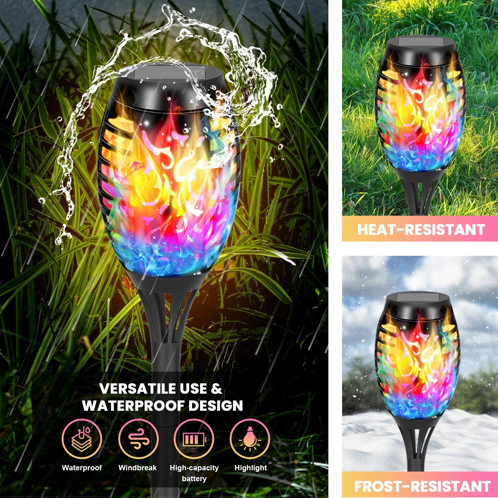 Colorful Torchlights, Solar, LED. 20" Tall, Outdoor, Waterproof, 4/6/8/12 Packs