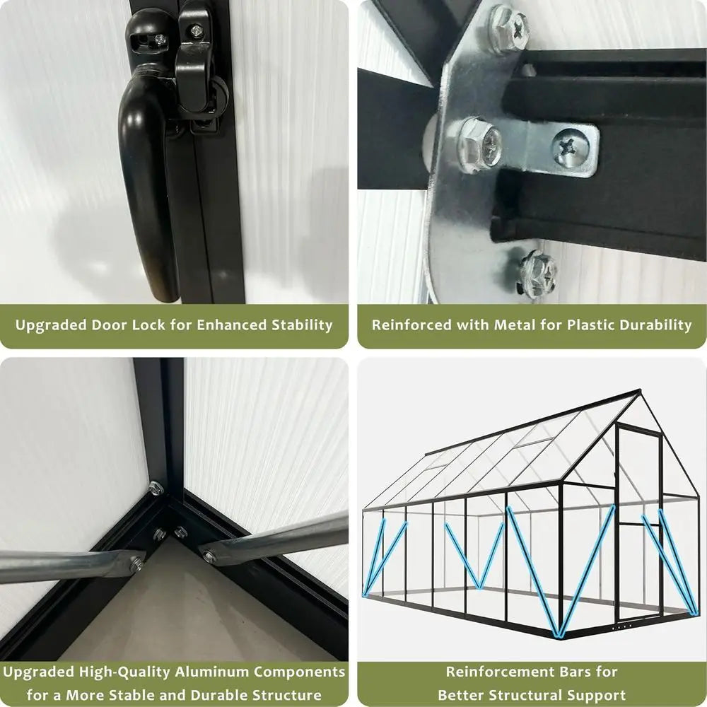 6ft x 4ft Durable Polycarbonate Walk-in Greenhouse with Roof Vent for Year-Round Gardening