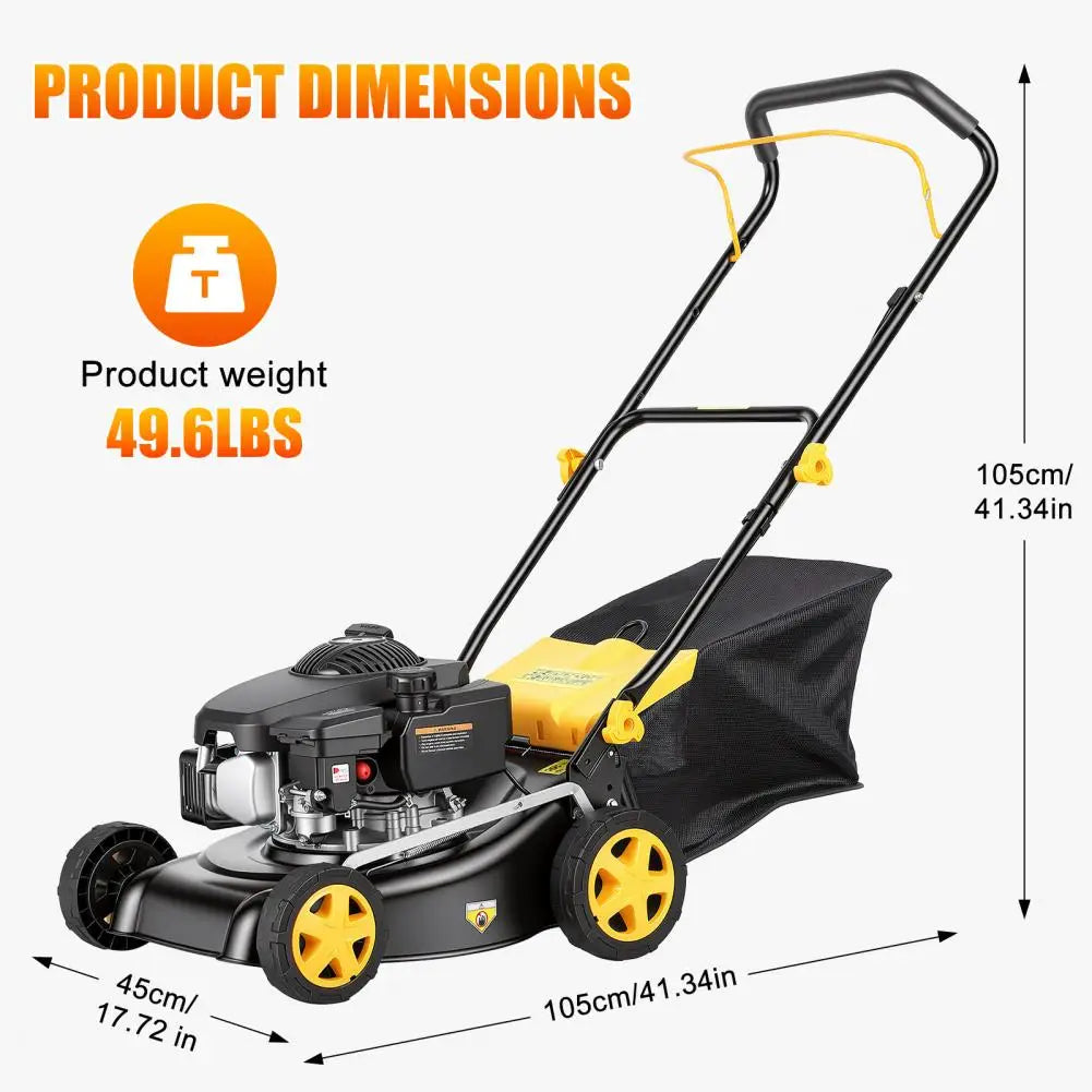 Lawn Mower, 4-Stroke Air-Cooled Engine 16" Gas Lawn Mower, 3 In 1 Self Propelled Hand Push Lawn Machine With 45L Grass Tank