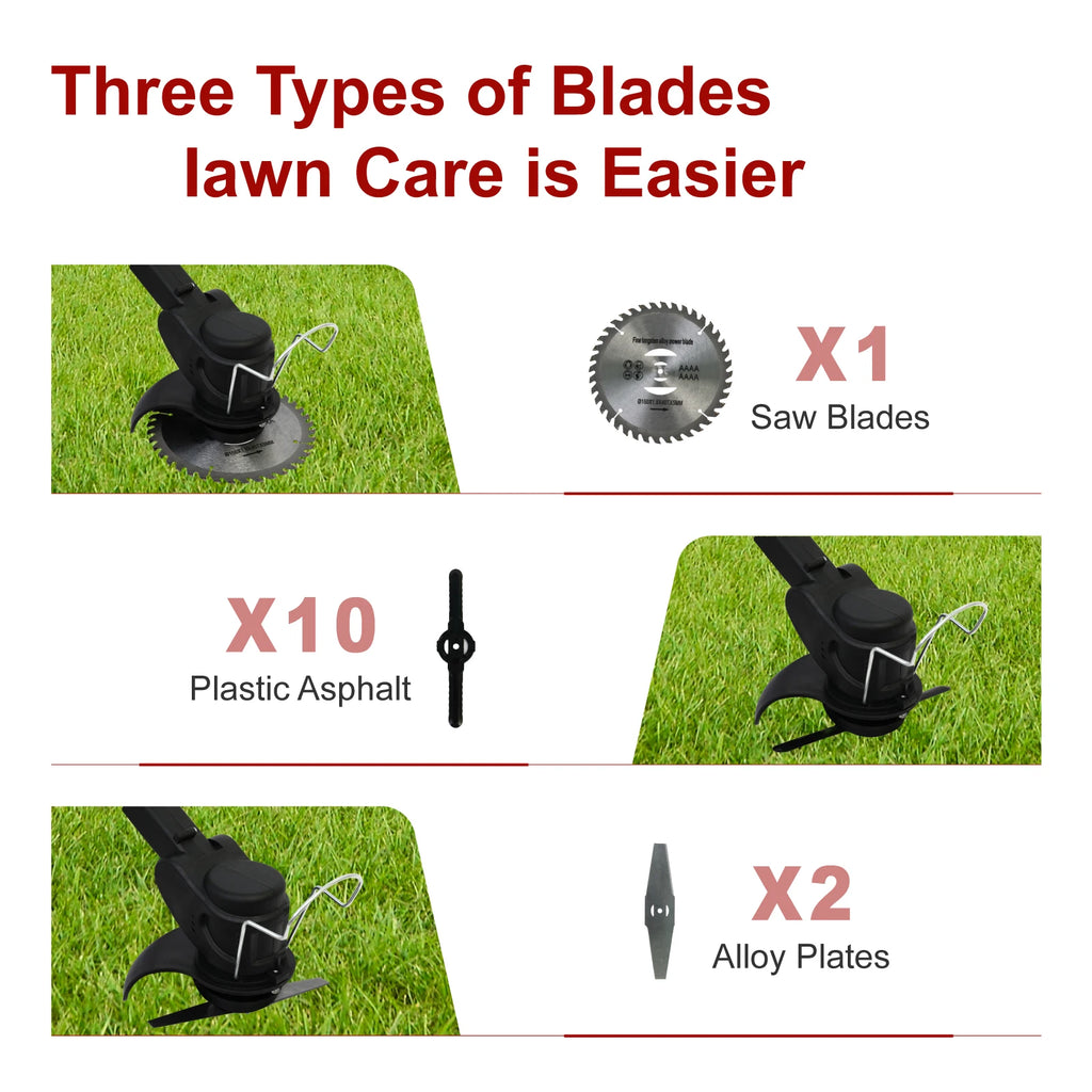 Baokaler 21V Cordless Weed Trimmer Lawn Mower/Edger Lightweight 2 x 1.5Ah Lithium Battery With Charger for Lawn Care Garden