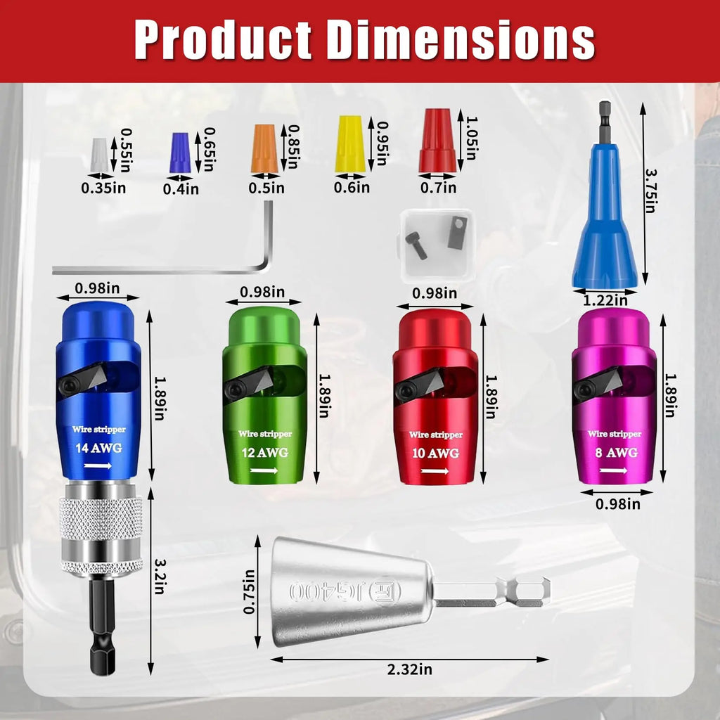 HiMiss 7-Piece Color-Coded AWG Wire Stripper Kit, Drill Bit Set With Tungsten Steel Cutters, Zinc Alloy For Electricians, Jobsite Use