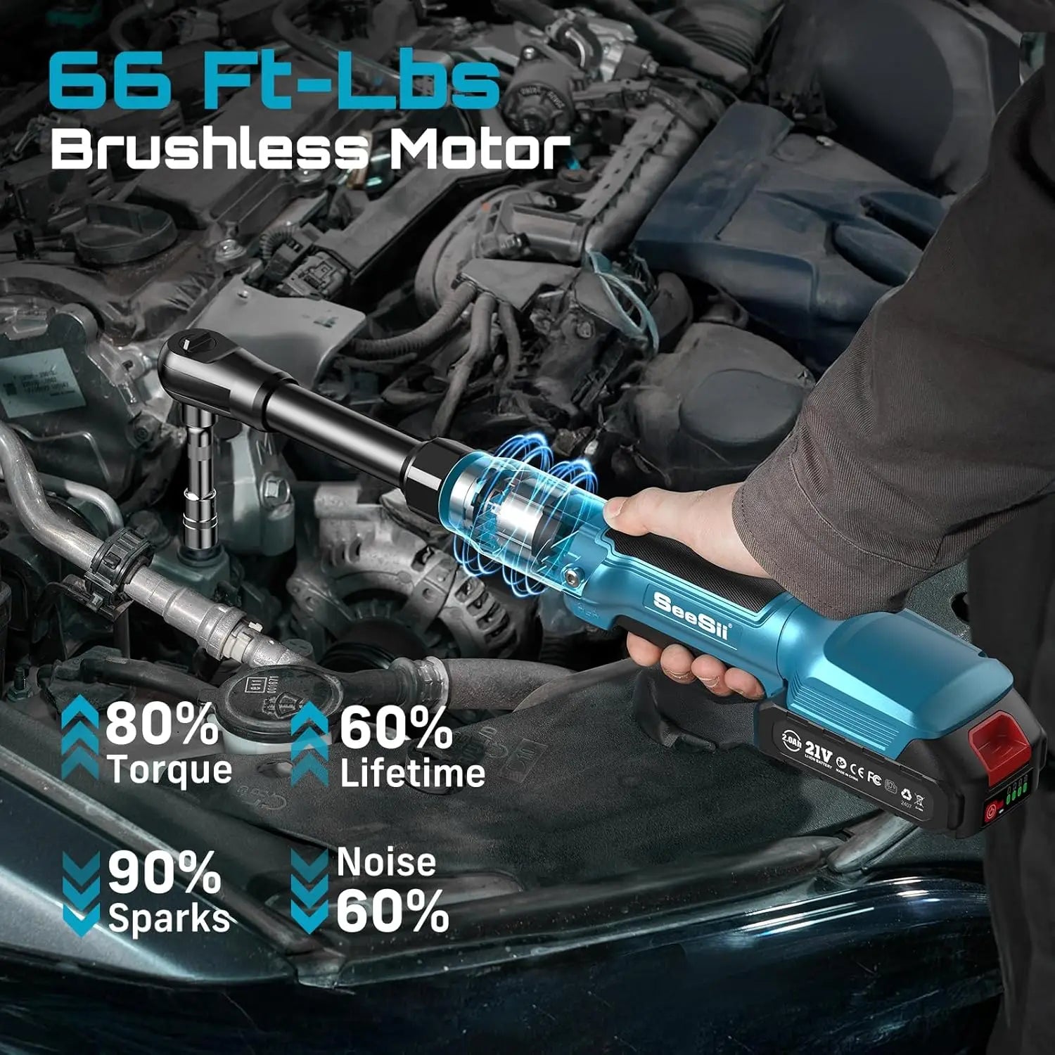 3/8" Cordless Electric Wrench, 80Nm