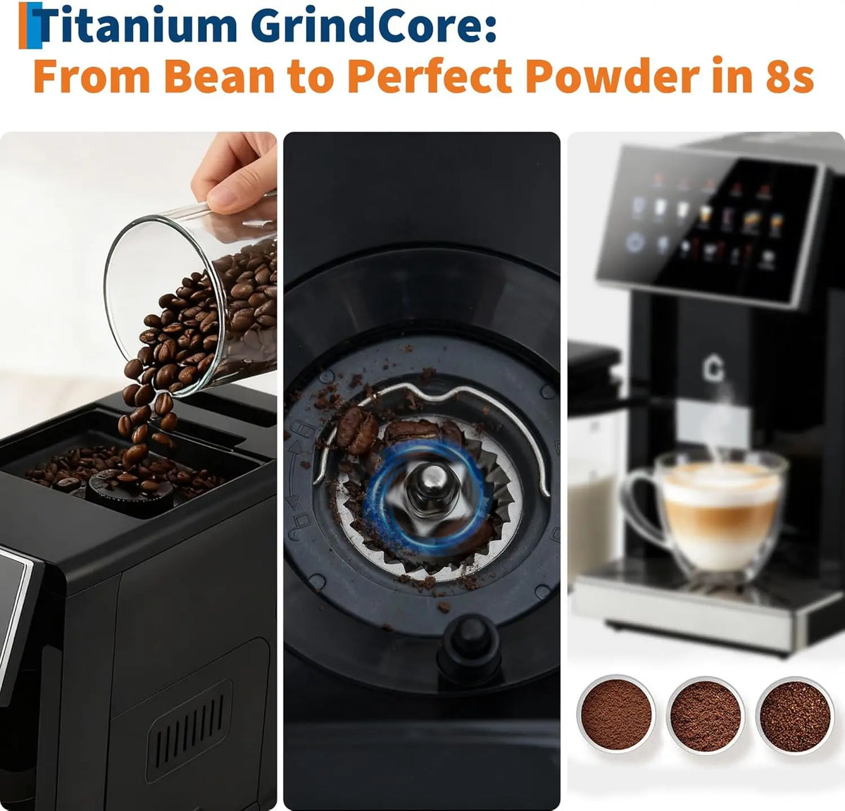 Acekool 3rd-Gen Espresso Coffee Maker with Milk Frother - Removable Brewer & Grinder, Adjustable Coarseness/Flavor, Detachable Milk Tank
