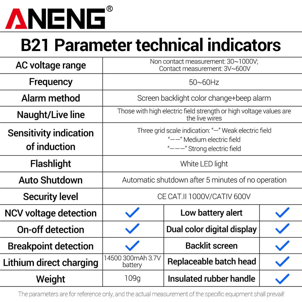 ANENG B21 NCV Voltage Tester Pen, Rechargeable AC 30~1000V Non Contact Detector, Live/Null Wire Breakpoint Finder Screwdriver, Electrician Test Tool