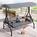 Outdoor Porch Swing with Canopy and Stand, 3 Person Patio Swing for Adults, Convertible 2 in 1 Porch Bed Swing with Cup