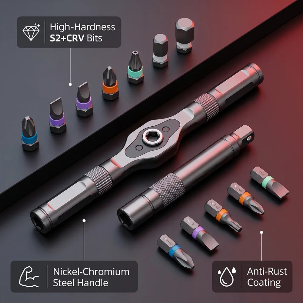 ZENG 24 In 1 Multi-purpose Ratchet Wrench Screwdriver Set Magnetic S2 CRV Bits Modular Interchangeable Handle Portable Storage Box DIY Household Precision Repair Hand Tools Kit