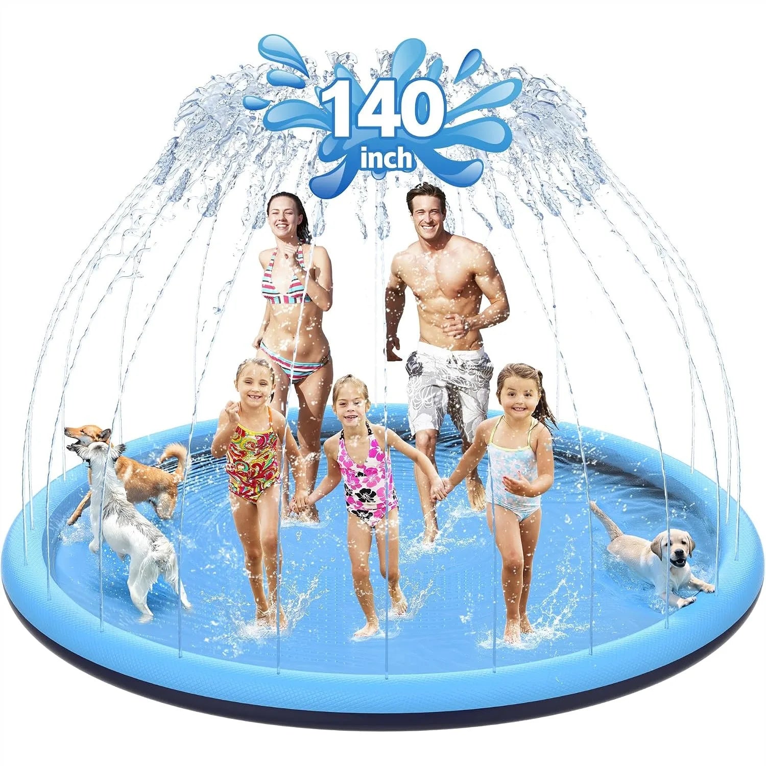 140" Non-Slip Splash Pad for Kids and Dogs, Thicken Sprinkler Pool Summer Outdoor Water Toys, Extra Large Backyard Wading Pool