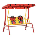 Outsunny Kids Patio Swing, Adjustable Canopy Swing Glider, Kids Outdoor Swing Chair with 2 Seats, Seat-Belted Safety, Red