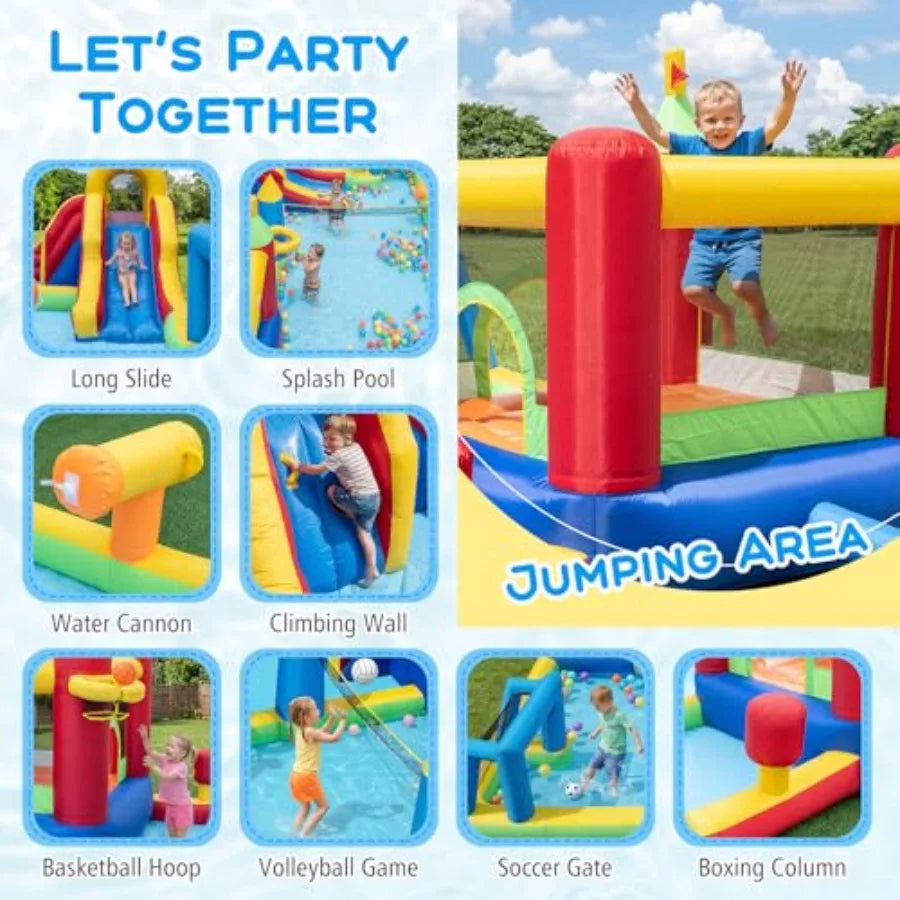 Yao Hui Huang Backyard party inflatable water slide bounce house combo with football/volleyball/basketball area giant splash pool 9-in-1 outdoor play center