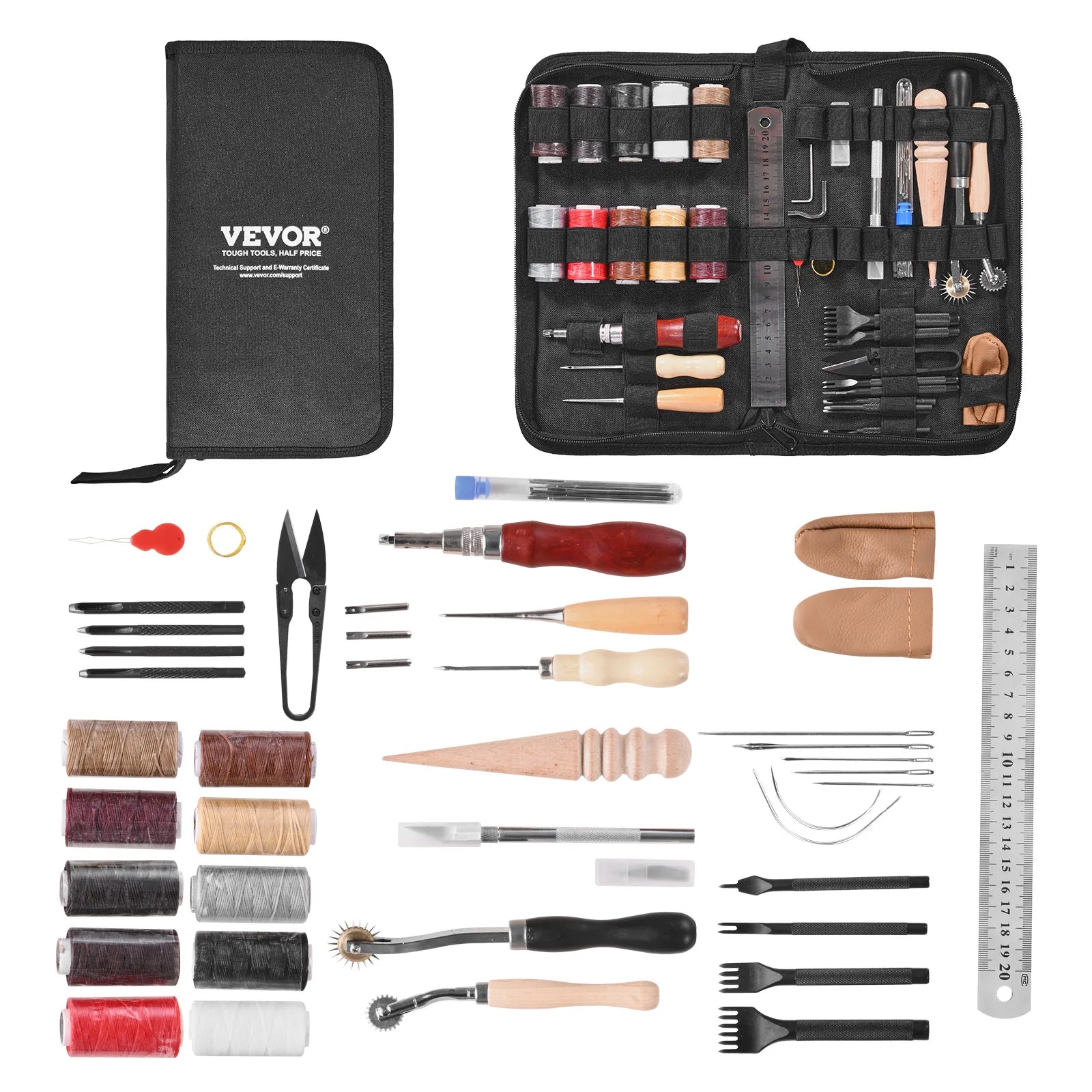 SucceBuy 59/61/72 PCs Leather Working Tools Kit, Leathercraft Tools w/Storage Bag, Engraving Punching Sewing Stamping Tools
