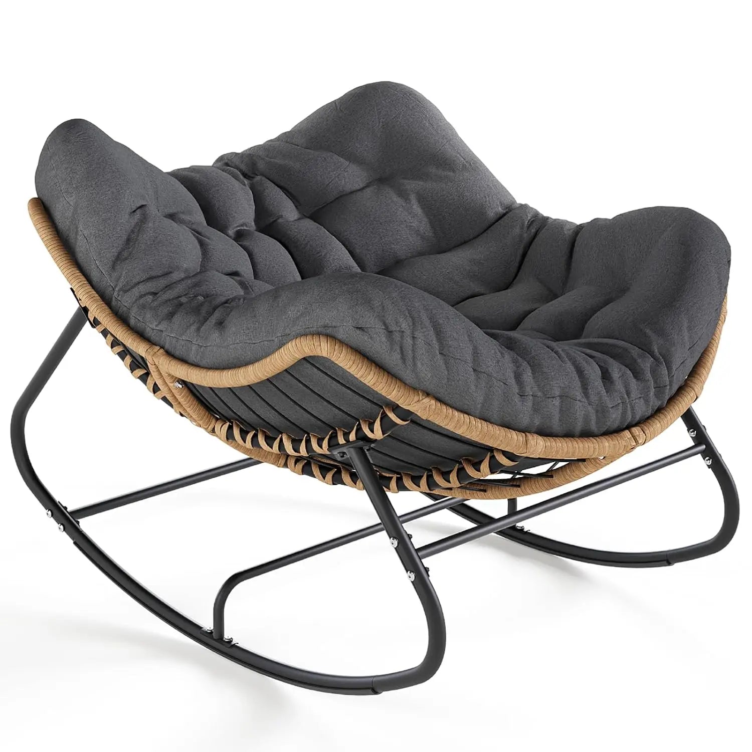 Oversized Rattan Rocking Chair with Footrest Cushioned Lounge for Patio Garden Bedroom Balcony 550Lbs Capacity, Customized
