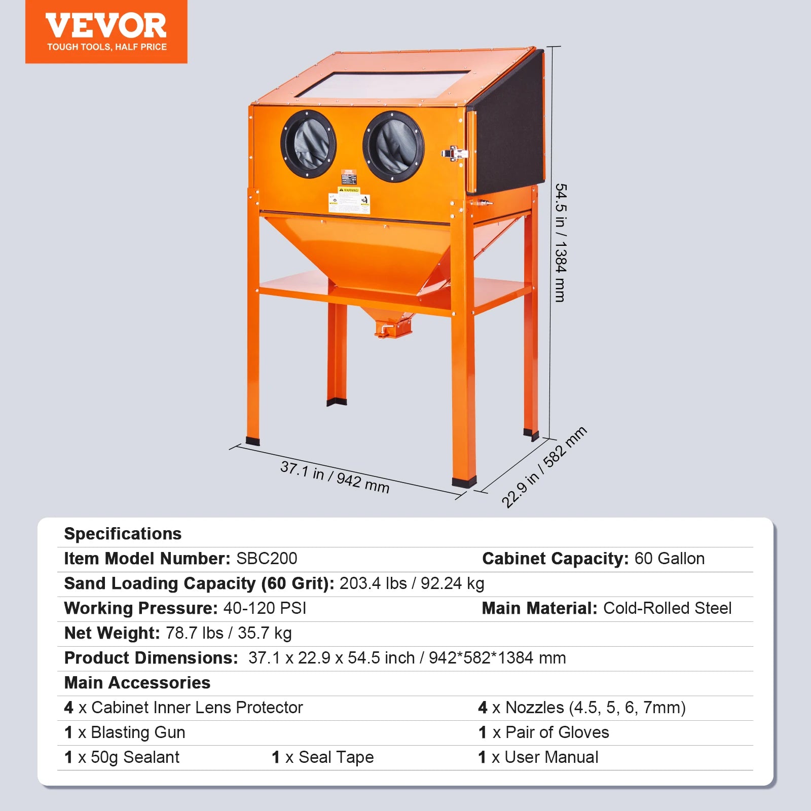 SucceBuy 25/40/60 Gallon Sandblasting Cabinet Portable Benchtop Sand Blaster with Blasting Gun Nozzles for Stain Rust Removal