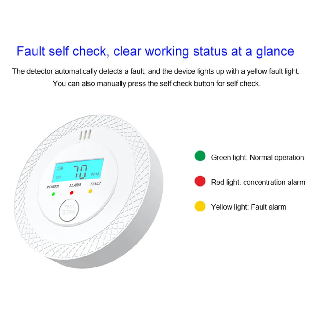 1-5PCS Carbon Monoxide Alarm Detector 85dB High Sensitive CO Alarm Sensor with LCD Display for Home Office Safety Protection ﻿