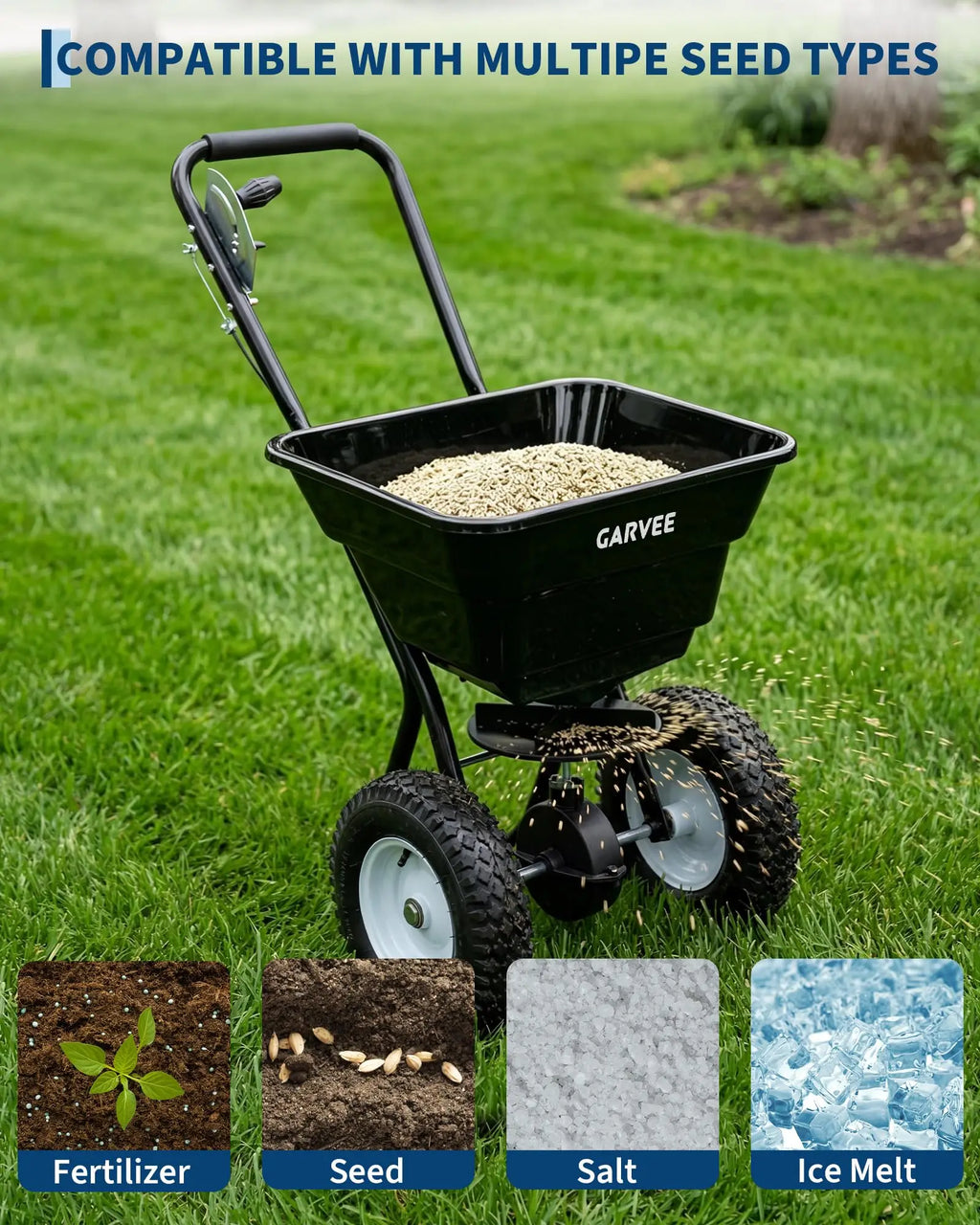 Garvee Heavy Duty 80LB Lawn Spreader, Walk Behind Broadcast Spreader With 12FT Coverage, 13in Wheels For Seed Fertilizer Salt
