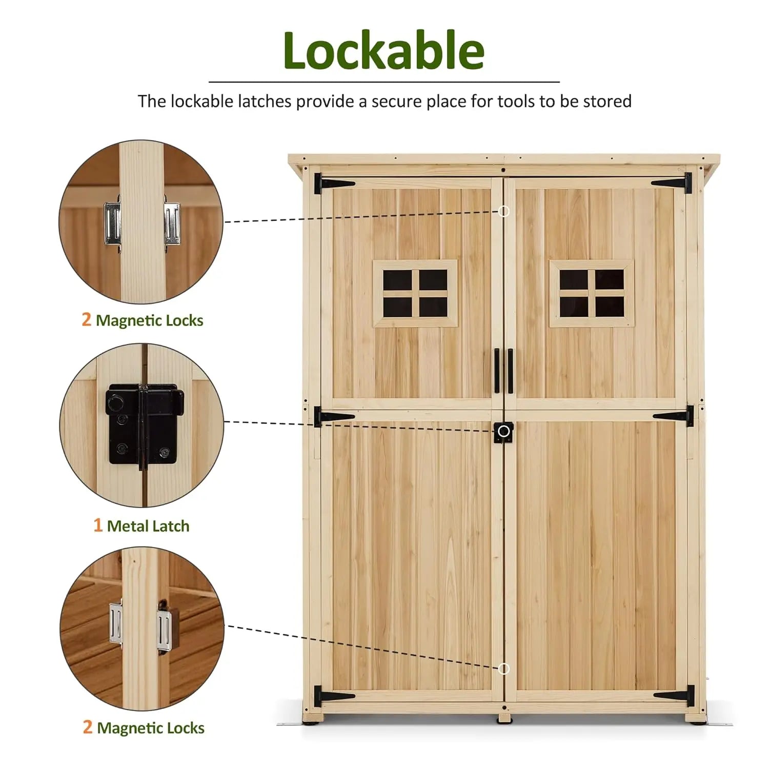 Large Wooden Outdoor Storage Cabinet 2 Shelves Lockable Garden Tool Shed Patio Yard Lawn 1911 Beige,Customized