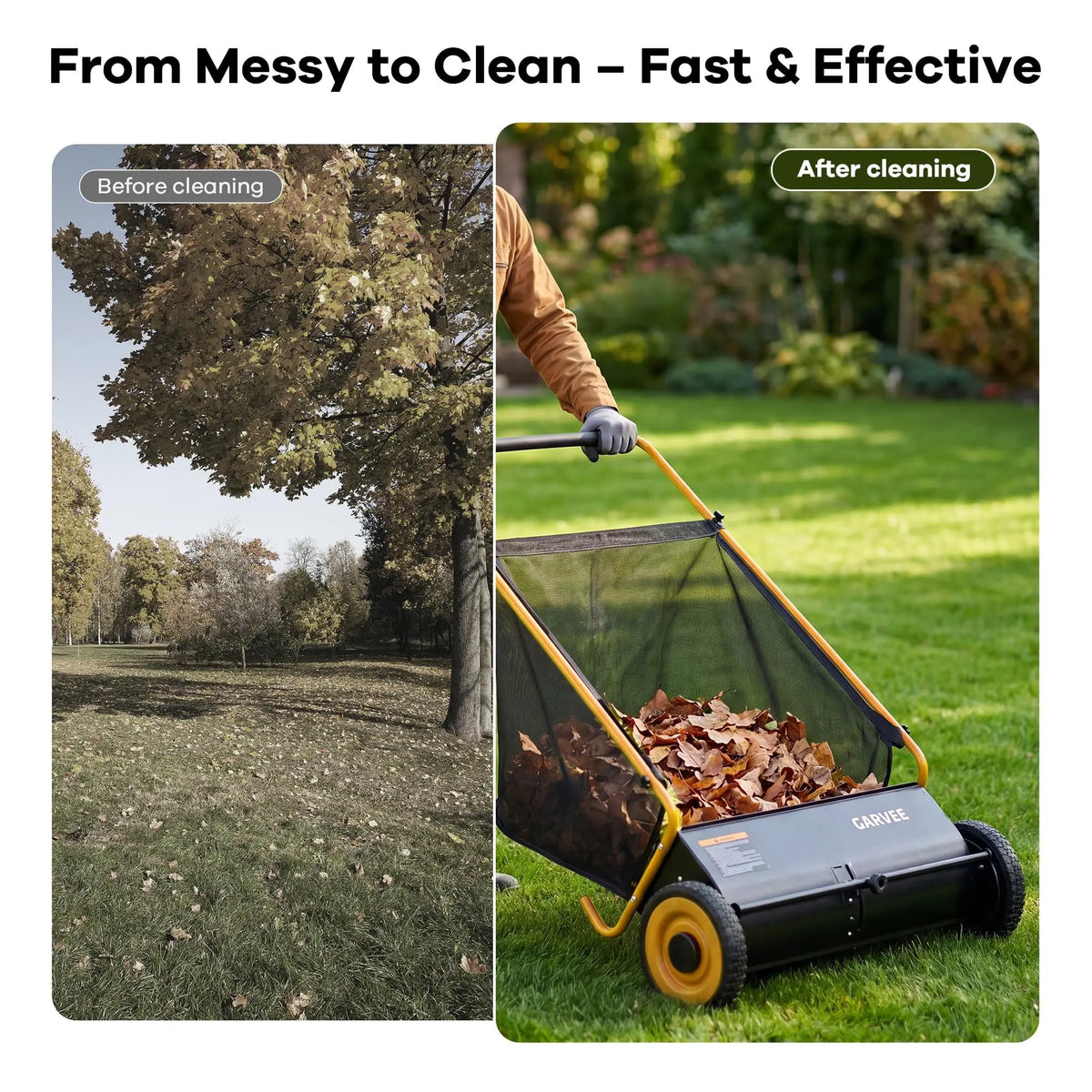 HiMiss Push Lawn Sweeper 26in Leaf & Grass Collector, 7 Cu.Ft Hopper Bag With Cover, Adjustable Brush Height, Steel Yard Sweeper