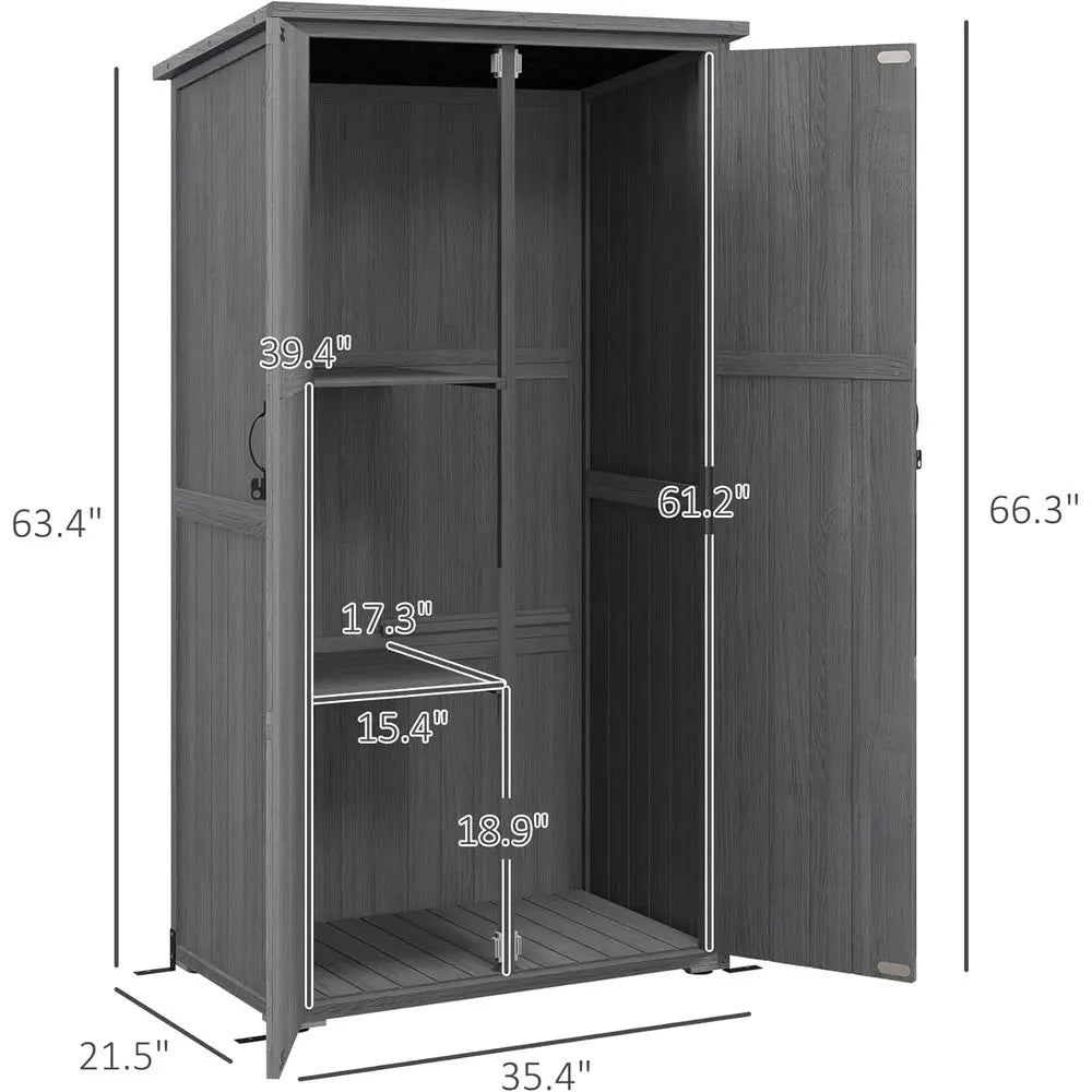 Weatherproof Gray Outdoor Storage Shed with Shelves and Lockable Door