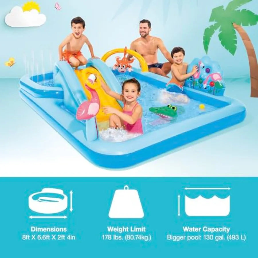 Intex Inflatable Jungle Adventure Play Center for outdoor use PVC material multicolored includes spray pool and 100-pack fun ballz