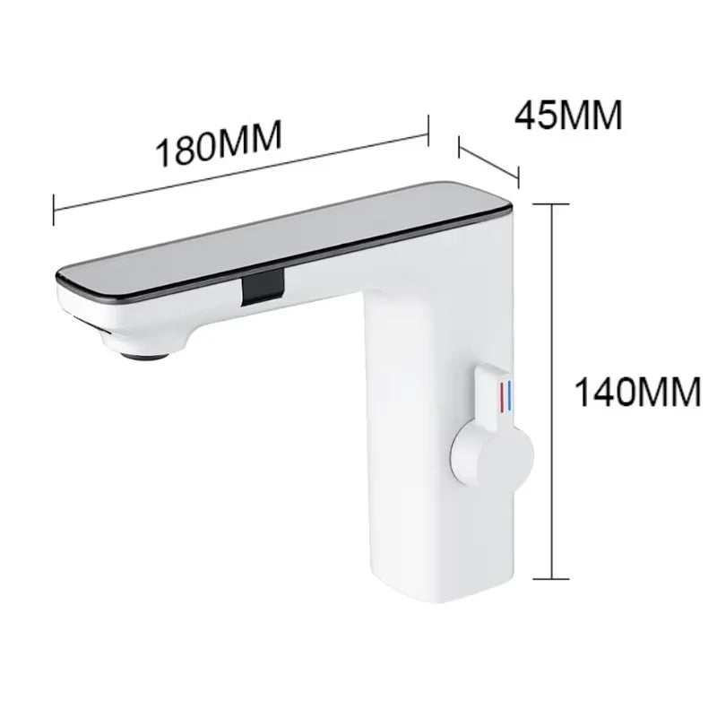 Bathroom Sink Faucet, Sensor On/Off, Digital LED Water Temperature Display, White Or Chrome Available