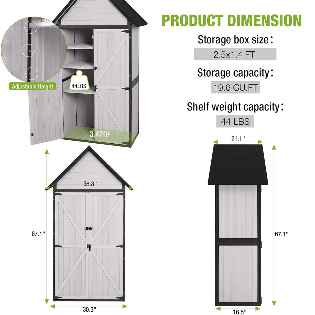 Outdoor Metal Frame Storage Shed Tool Cabinet Wooden Floor Adjustable Shelves Garden 2.5x1.4FT, Customized