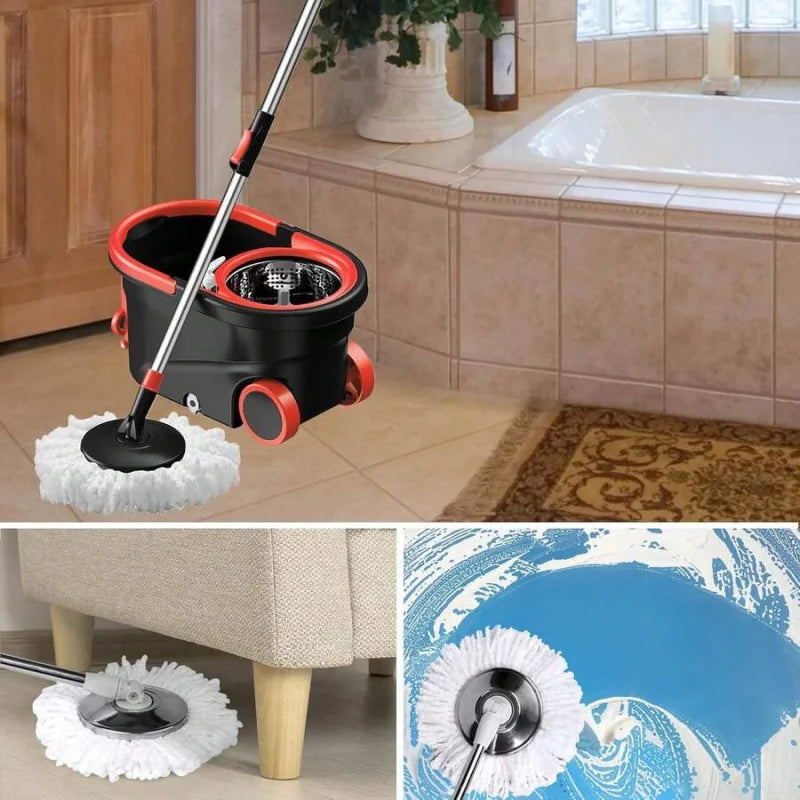 Spin Mop And Bucket With Wringer Set, 360° Rotating Head Mop Bucket System With 3 Microfiber Mop Refills Wet