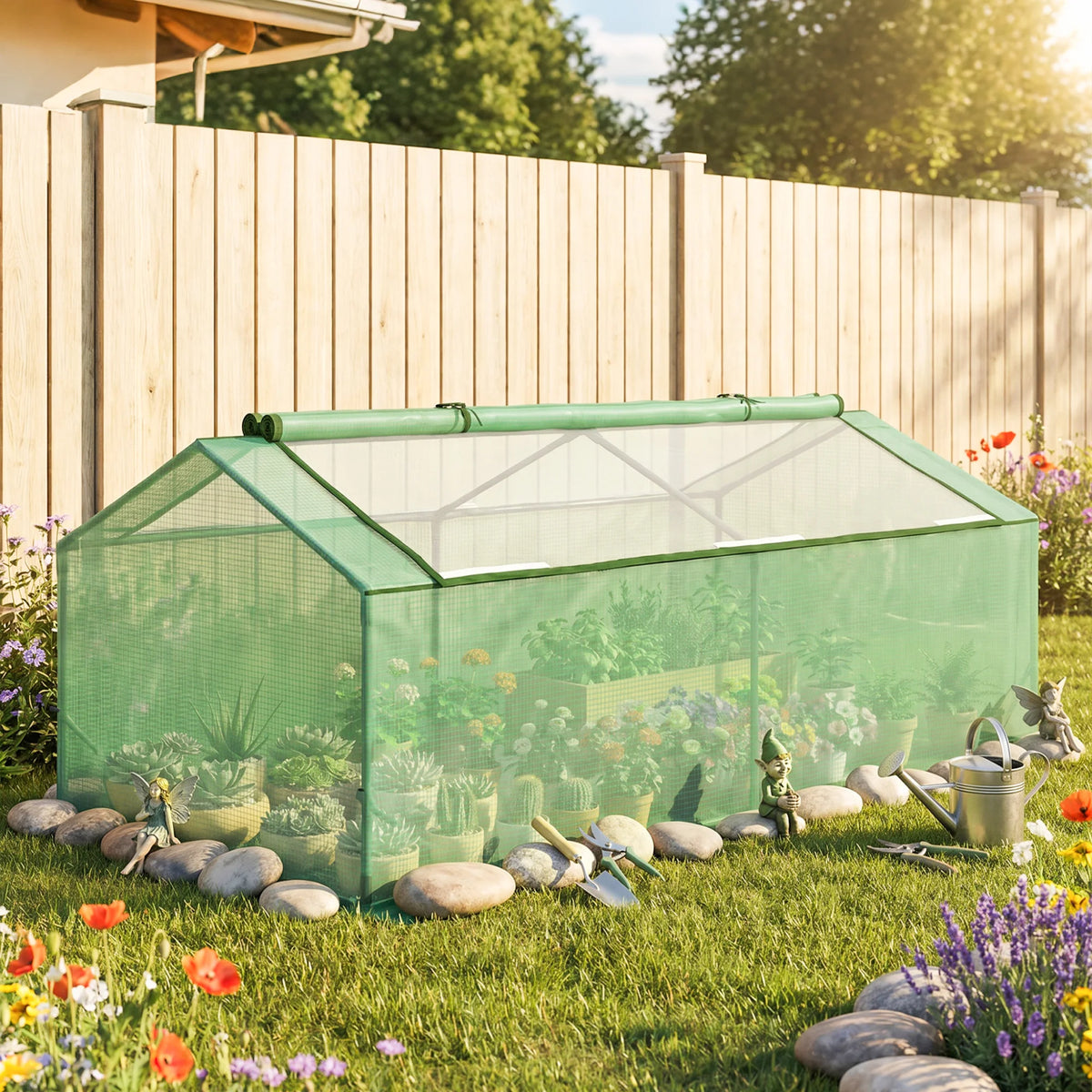 Outsunny Mini Greenhouse Portable Hot House w/ Windows Outdoor Indoor, 71"x36"x28" Green