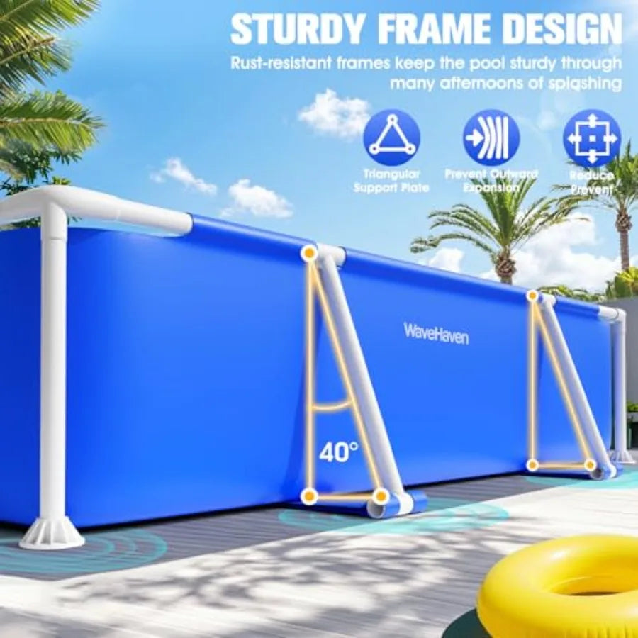 WaveHaven Above Ground Pool for backyard use, steel frame with blue PVC liner, easy-set assembly, 7ft x 4Ft x 24in rectangular family pool