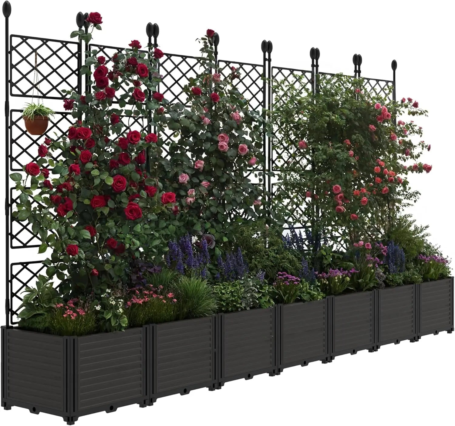 Plastic Planter Box w/ Trellis Rack, 5.25FT Tall Raised Garden Bed, Balcony/Patio Flower Vegetable Planting