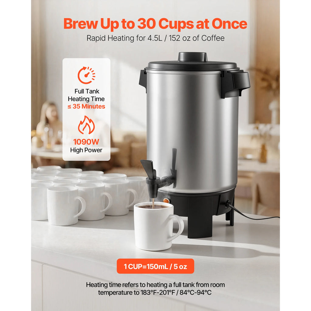 SucceBuy Commercial Coffee 30/42/60/100 Cups Urn Hot Beverage Dispenser with Dripless Faucet Quick-Brewing Coffee Maker