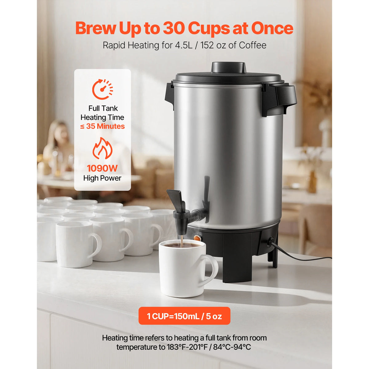SucceBuy Commercial Coffee 30/42/60/100 Cups Urn Hot Beverage Dispenser with Dripless Faucet Quick-Brewing Coffee Maker