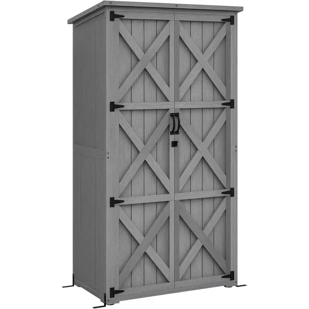 Weatherproof Gray Outdoor Storage Shed with Shelves and Lockable Door