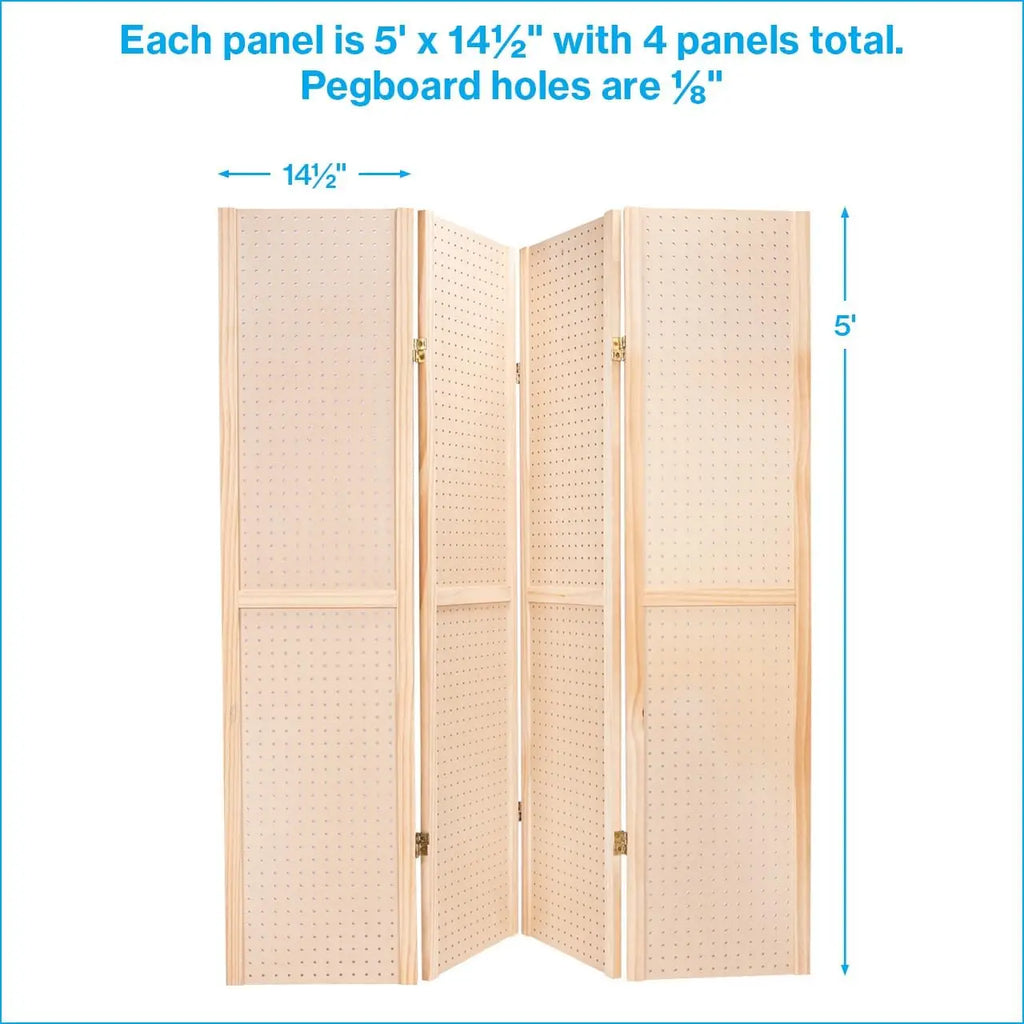5-Foot 4-Panel Folding Pegboard Stand for Crafting, Versatile Display and Room Divider, Paint-Ready for Customization
