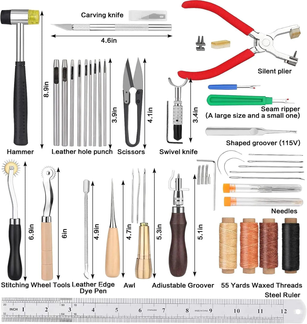 273-Piece Leather Crafting Kit, Leather Working Kit With Toolbox, Cutting Mat, Stamps, and Rivets for DIY Projects