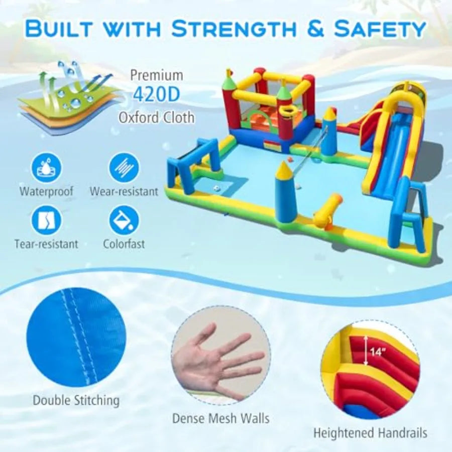 Yao Hui Huang Backyard party inflatable water slide bounce house combo with football/volleyball/basketball area giant splash pool 9-in-1 outdoor play center