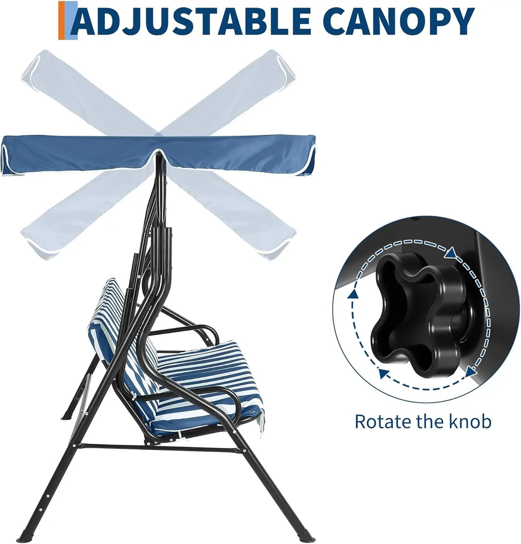 Outdoor Swing Chair with Adjustable Canopy, 3 Seat Stable Metal Frame Porch Swing Heavy Duty Stand Swing for Backyard Patio Lawn, Available in Red or Green