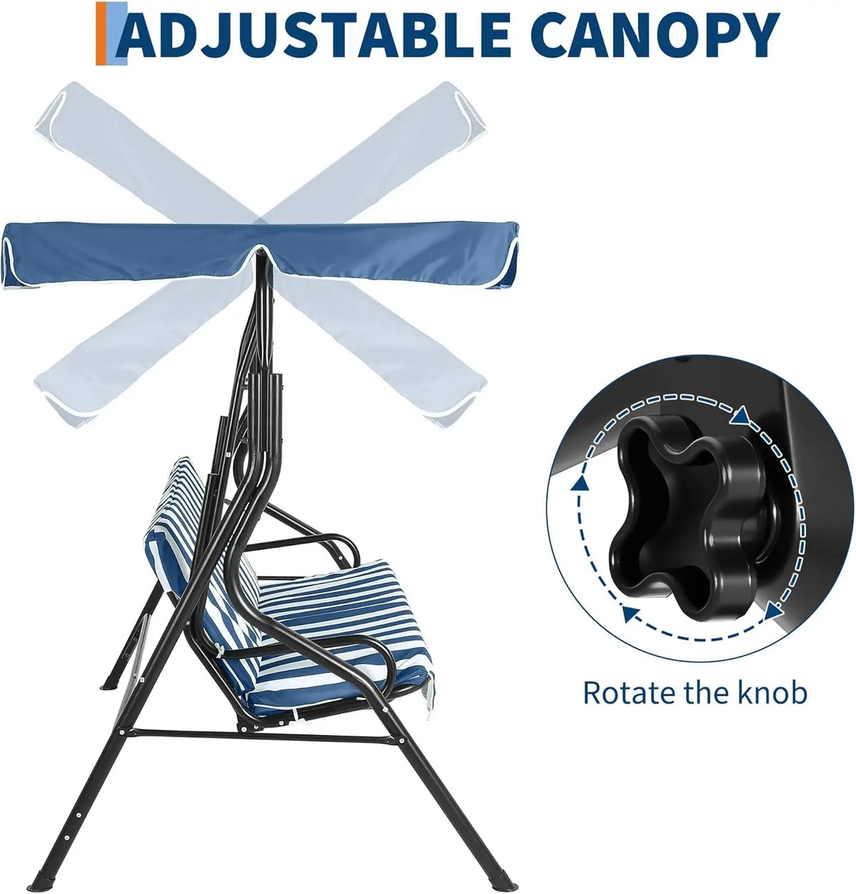 Outdoor Swing Chair with Adjustable Canopy, 3 Seat Stable Metal Frame Porch Swing Heavy Duty Stand Swing for Backyard Patio Lawn, Available in Red or Green