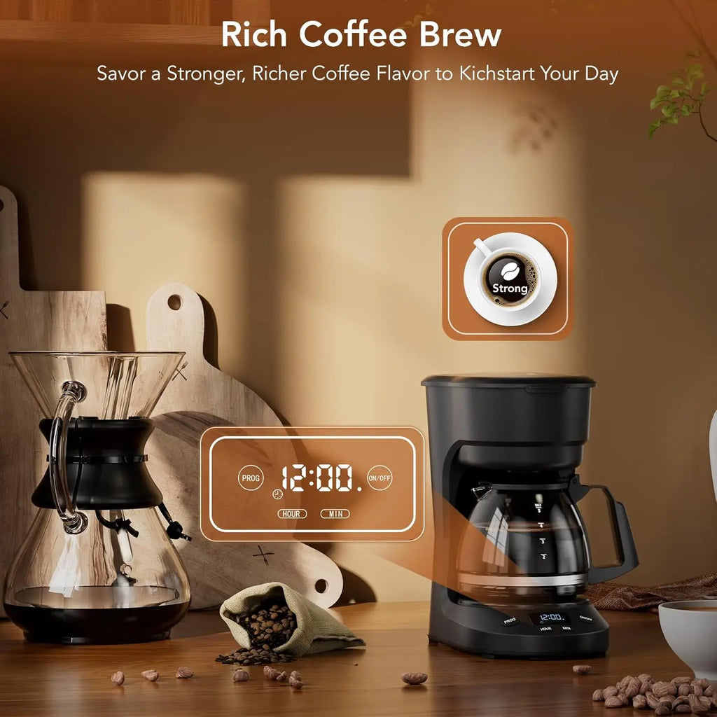 Compact Coffee Machine,5 Cup Drip Coffee Maker with Timing Function,2H Auto Power-off, 2H Keep Warm, Pause & Serve, Reusable Filter