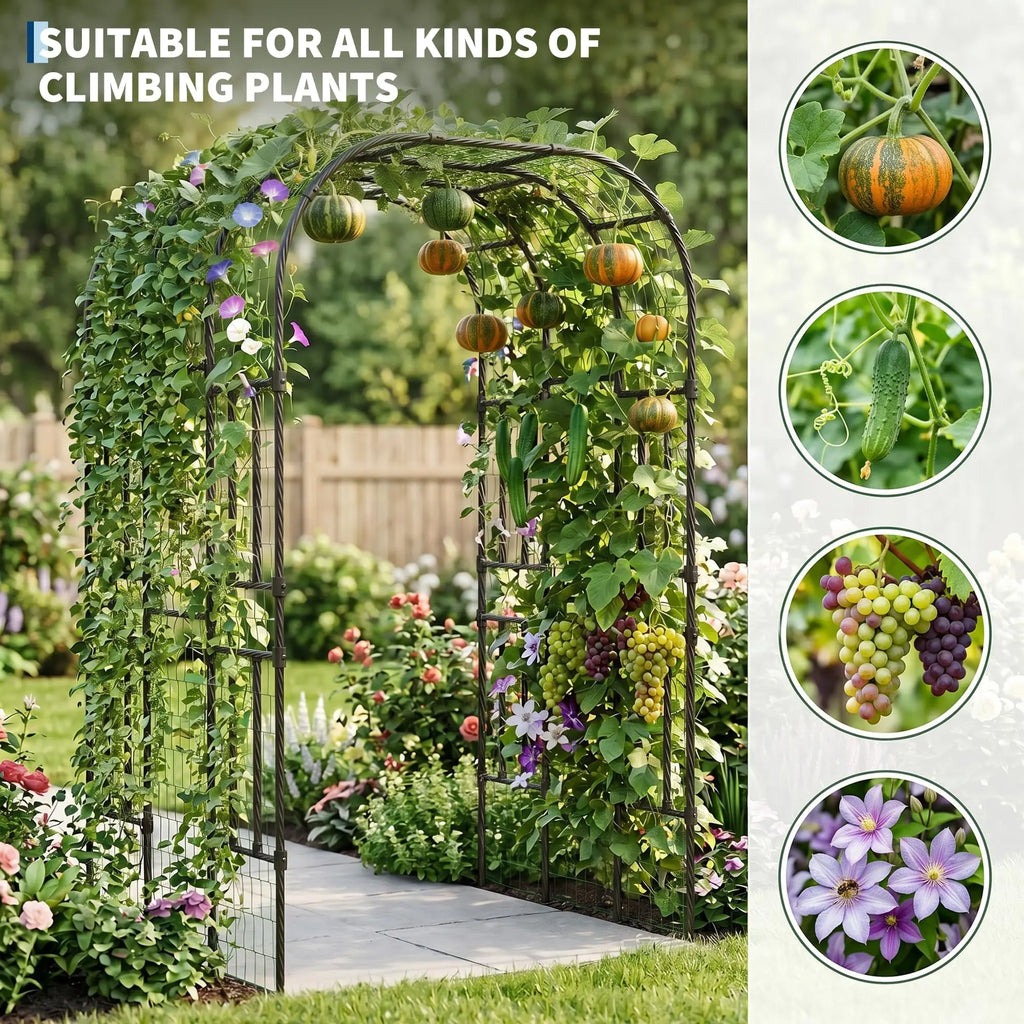 DisherKooker Extra Tall 7.3FT Garden Arch Trellis, PE-Coated Steel Plant Arbor For Cucumbers, Beans, Roses, Outdoor Patio Decor Arbor
