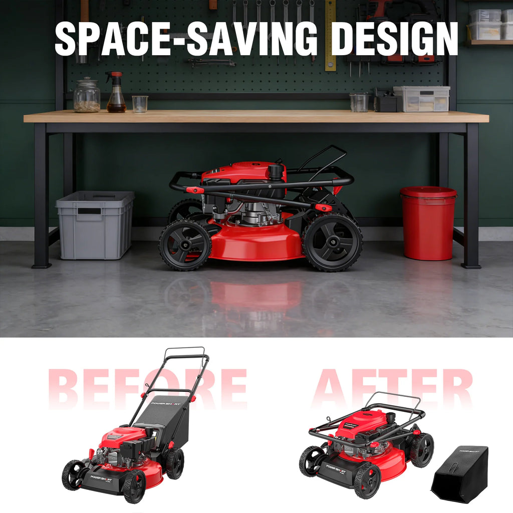 18" Gas Push Lawn Mower 3-in-1 Walk-Behind Grass Mower with Bagging, Mulching & Side Discharge, Easy to Operate for Small Yard Garden