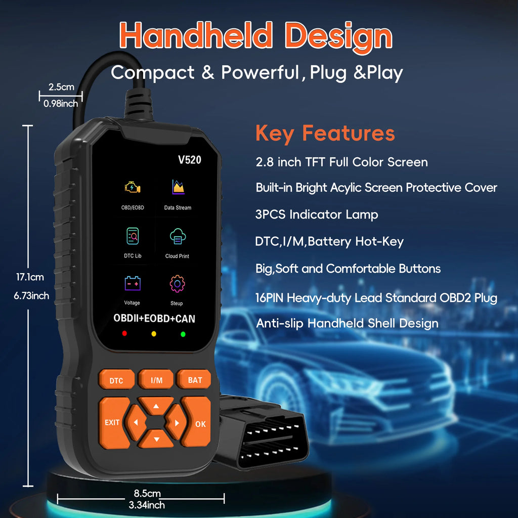 V520 OBD2 Scanner Diagnostic Tool Code Reader for All OBDII Cars | Read & Clear Engine Codes, Live Data Stream, Battery Test, I/M Readiness, O2/EVAP Test, OBDII/EOBD
